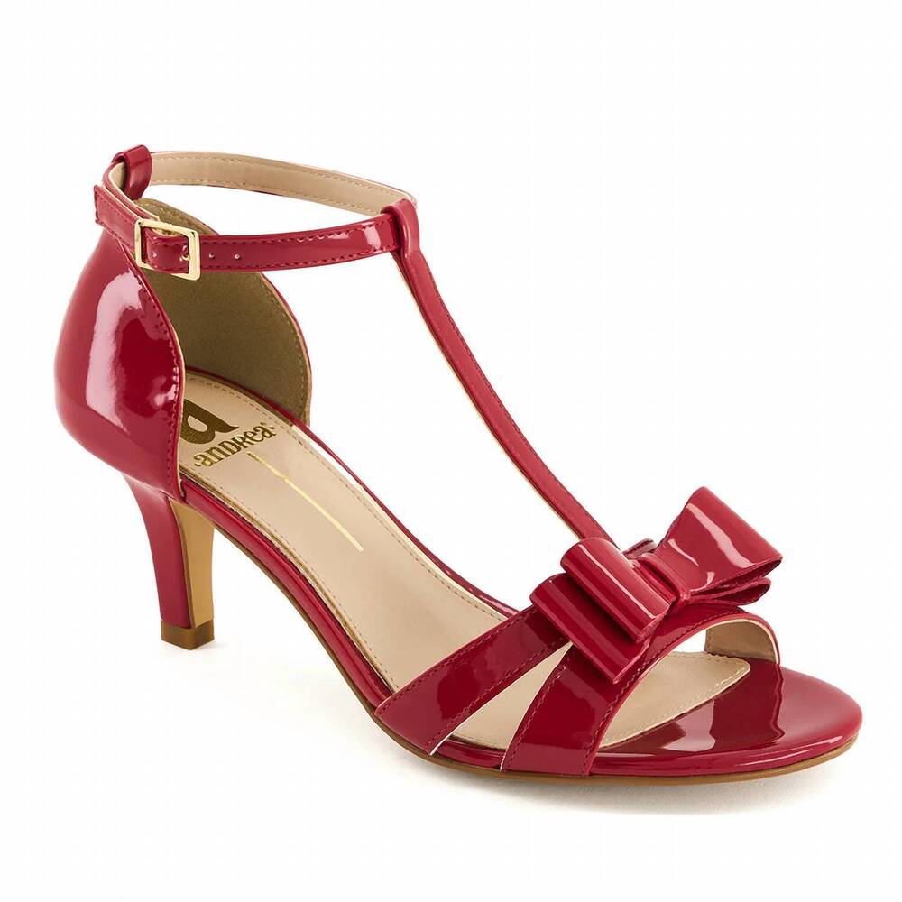 NEW ANDREA women's t-bar heeled sandals in red